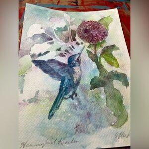 Original Hummingbird painting bird art home decor watercolor artwork Artettina